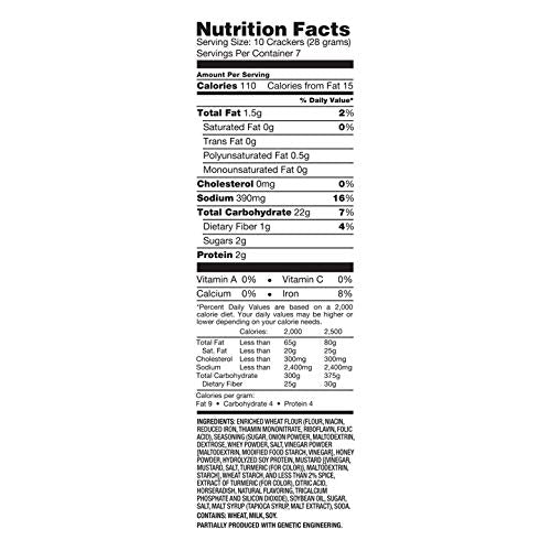 Snack Factory Pretzel Crisps Honey Mustard and Onion closeup shows a crisp cracker texture for party snacking.