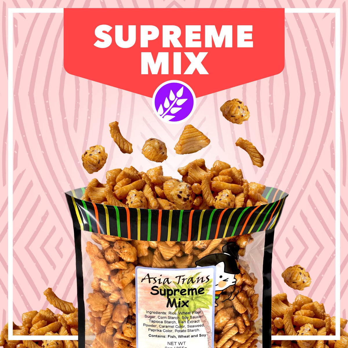 Close-up of the Arare mix in bag highlighting variety and glaze.