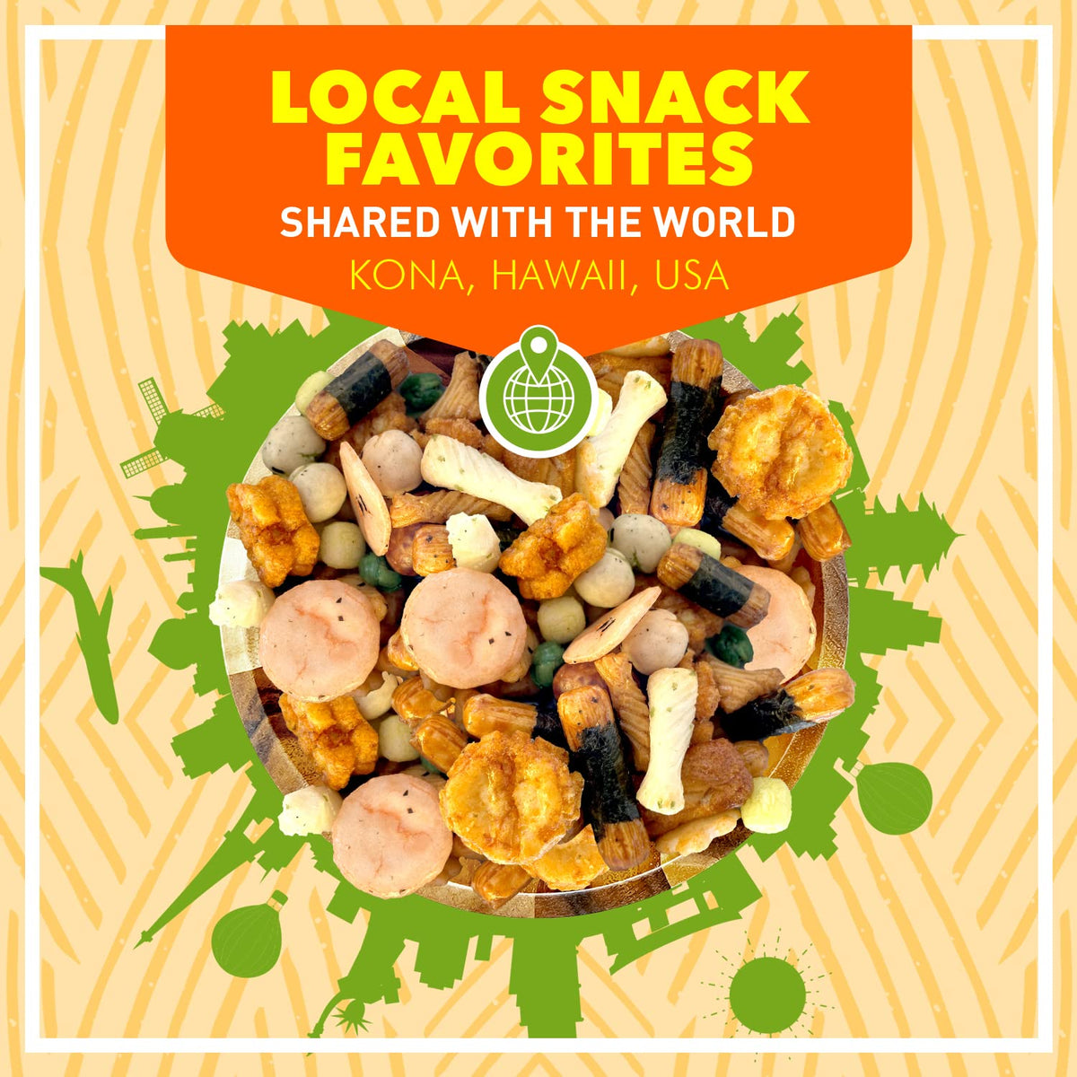Snack Hawaii Crispy Rice Cracker Collection, bag-friendly crunch for travel.