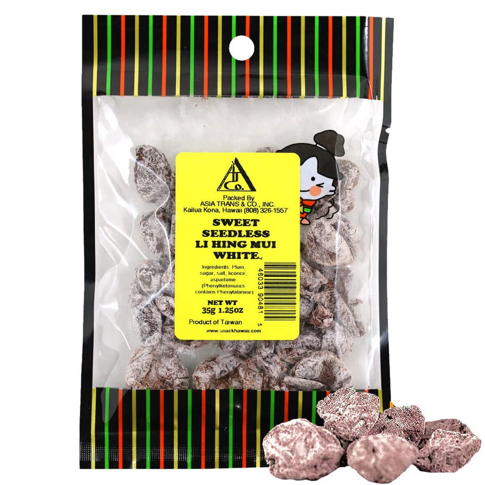 Snack Hawaii Li Hing Mui crack seed plums pack-shot highlights convenient, flavorful Hawaiian snack