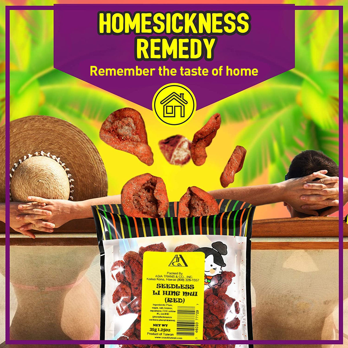 Snack Hawaii seedless red Li Hing Mui plums in bowl with citrus