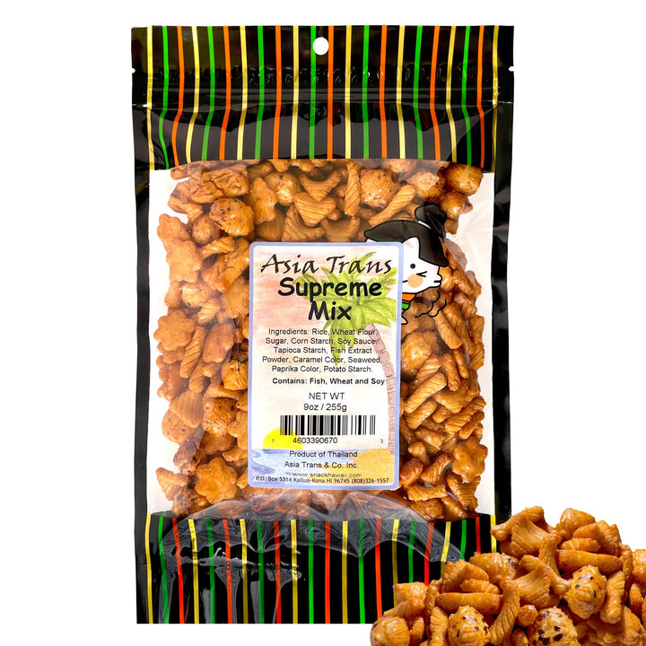 Snack Hawaii Traditional Supreme Mix Arare crackers in bag with mochi crunch flavor.