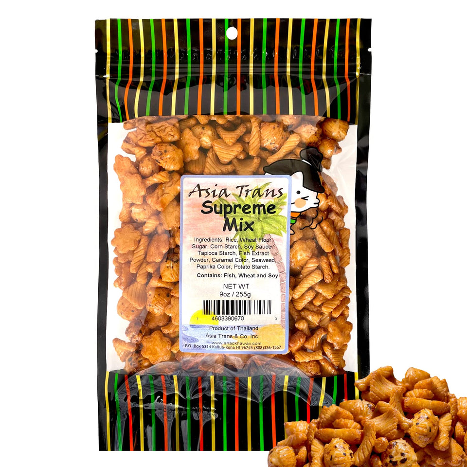 Snack Hawaii Traditional Supreme Mix Arare crackers in bag with mochi crunch flavor.