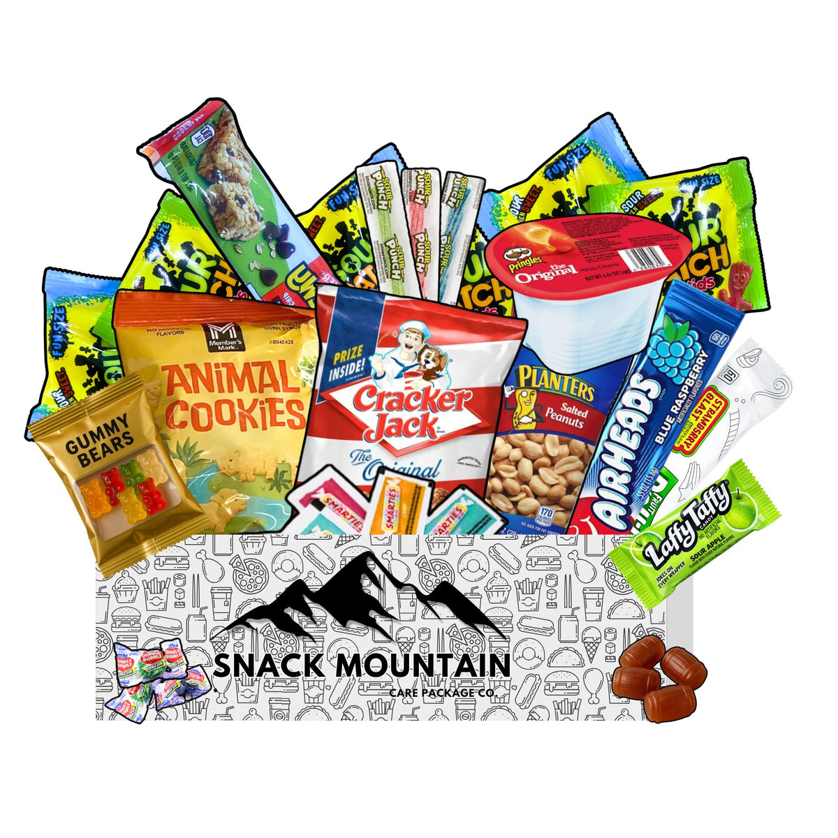 Snack Mountain Easter Care Package with 25 snacks for gifting and daily snacking.