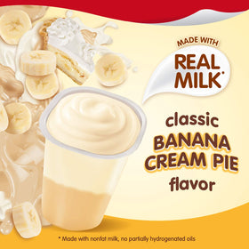Snack Pack Banana Cream Pie pudding cups, in-hand, kid-friendly snack option.