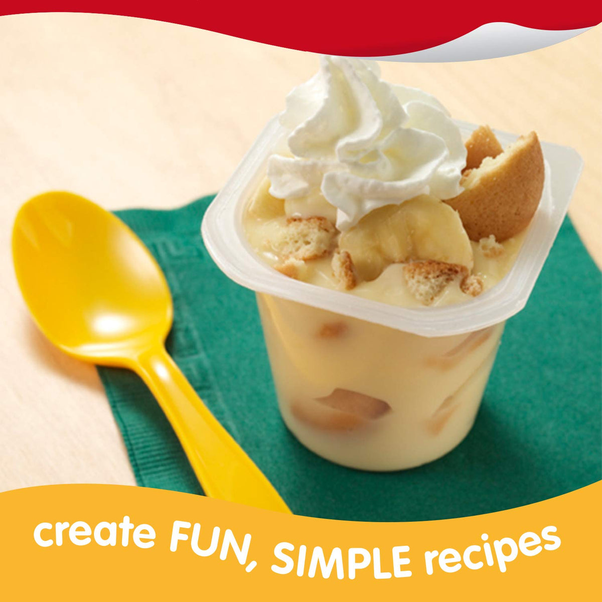 Snack Pack Banana Cream Pie pudding cups, serving idea for picnics and road trips.