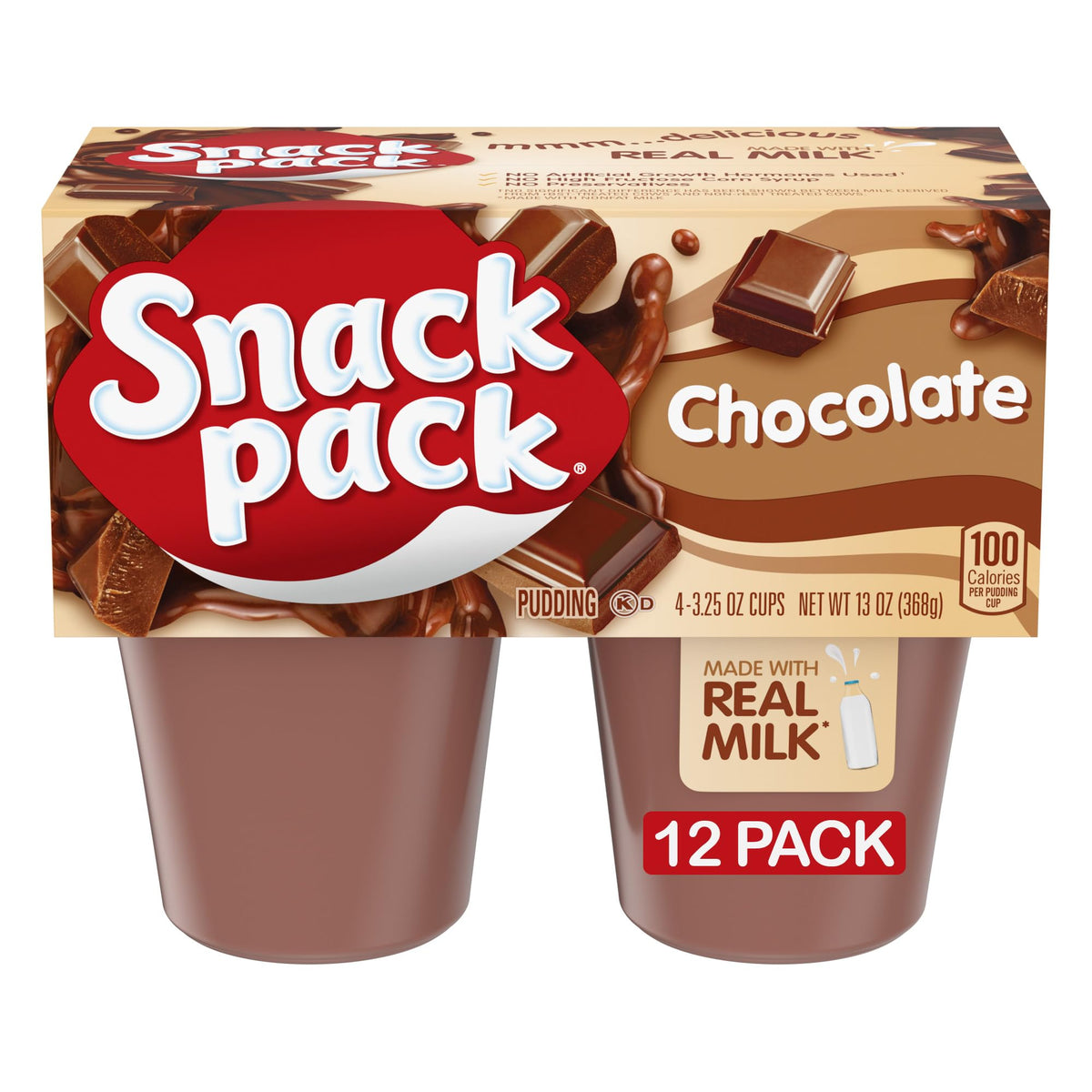 Snack Pack Chocolate Pudding Cups box front for on-the-go snacking