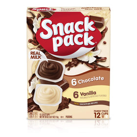 Snack Pack chocolate and vanilla pudding cups family pack front view for easy family snacking.