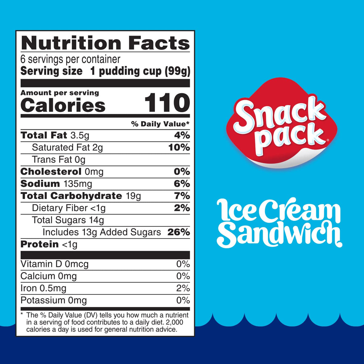 Snack Pack Ice Cream Sandwich Pudding Cups calorie badge shows portion control.