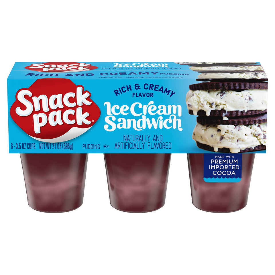 Snack Pack Ice Cream Sandwich Pudding Cups pack front for easy lunchbox snacking.