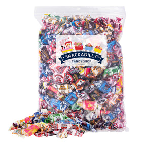 Snackadilly fruit chews bulk 2lb bag with assorted flavors for party bowls.