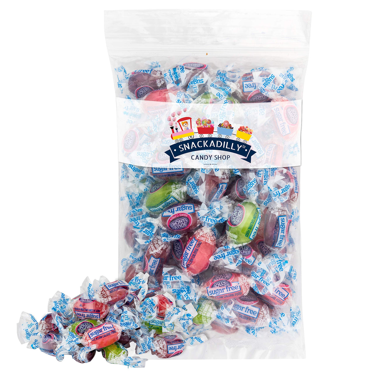Snackadilly Sugar Free fruit flavored hard candy bag with vibrant colors for on the go snacking