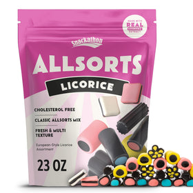 Snackathon Allsorts licorice candies bag with resealable closure for easy on-the-go snacking.