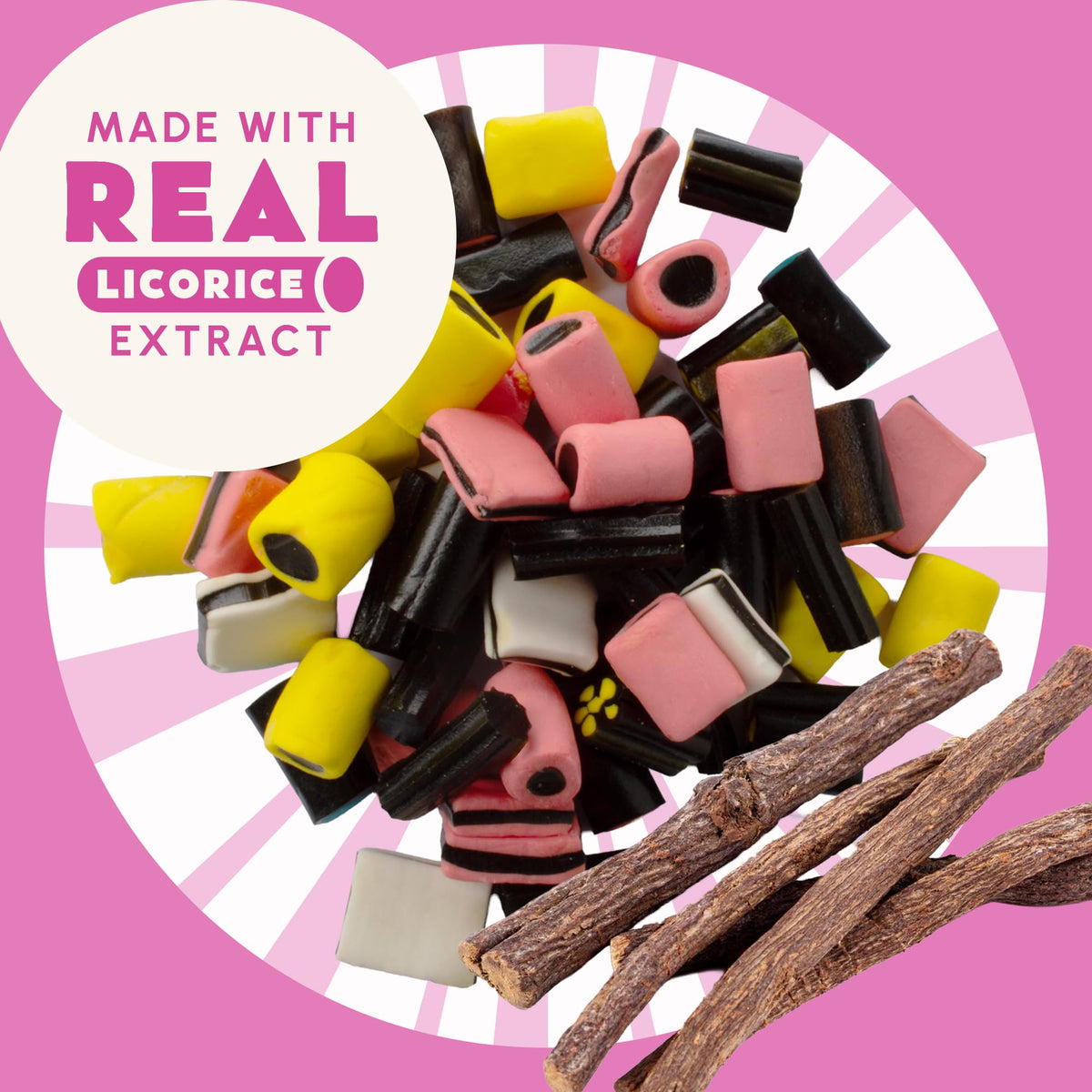 Snackathon Allsorts licorice texture closeup highlights soft, chewy bite.