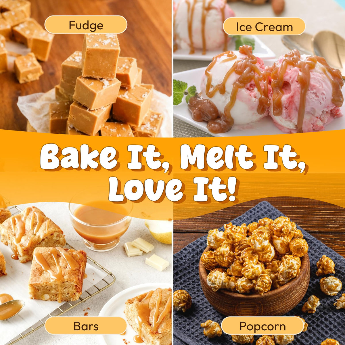 Close-up of Snackathon Caramel Bits showing a smooth, buttery texture ideal for melting.