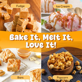 Close-up of Snackathon Caramel Bits showing a smooth, buttery texture ideal for melting.