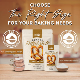 Snackathon coarse pretzel salt pouring over warm pretzels yields savory sparkle.