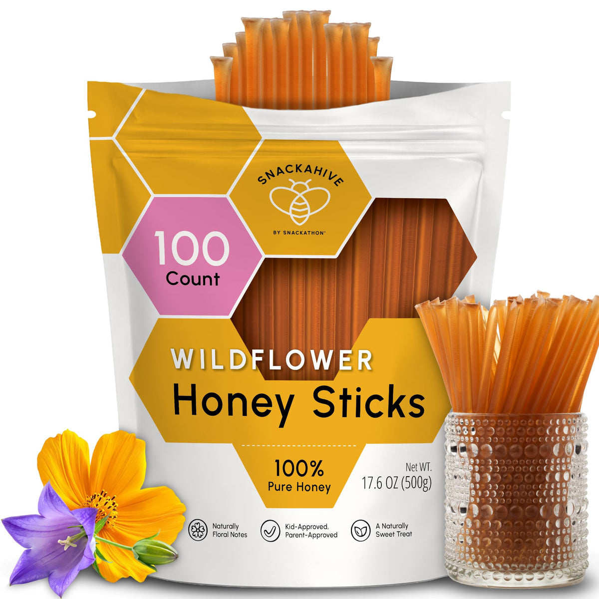 Snackathon honey sticks bulk pack displayed for easy restocking.