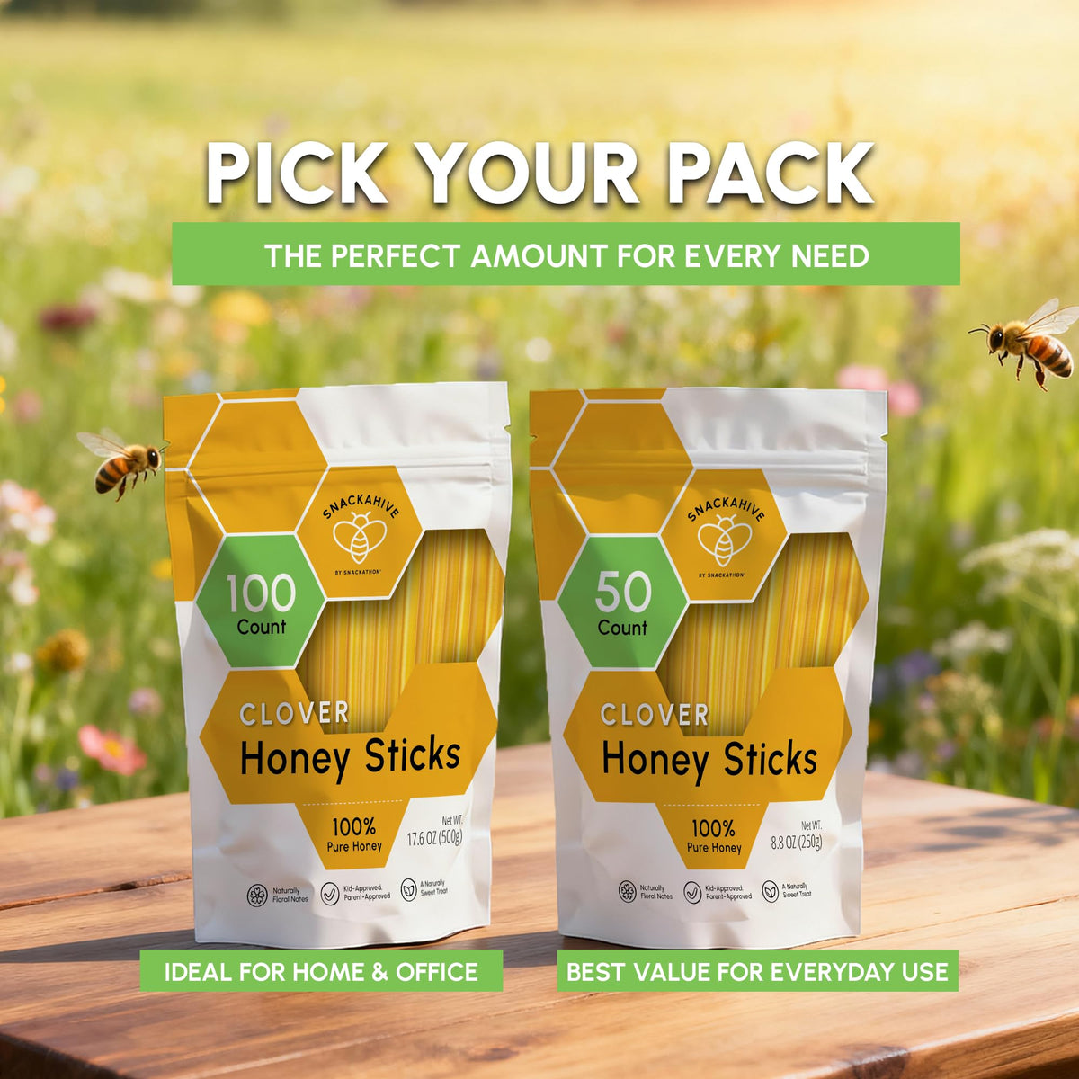 Snackathon Honey Sticks teaspoon serving for precise, mess-free sweetness.