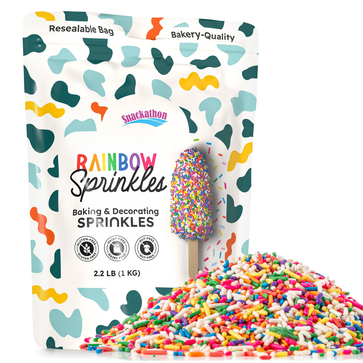 Snackathon Rainbow Sprinkles bulk 2.2 lb pouch adds vibrant color to desserts