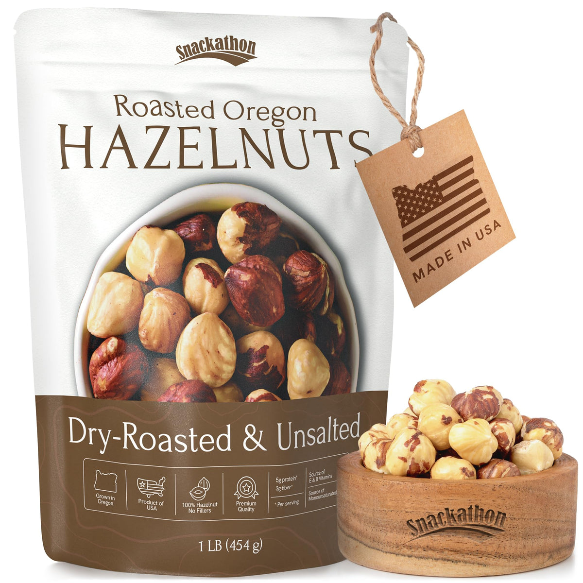 Snackathon Roasted Oregon Hazelnuts close-up ideal for snacking