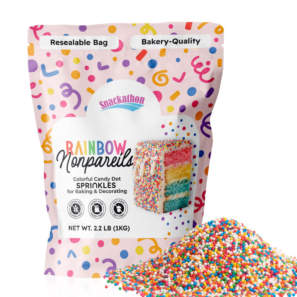 Snackathon Sprinkles rainbow nonpareils in bulk bag add vibrant color to desserts