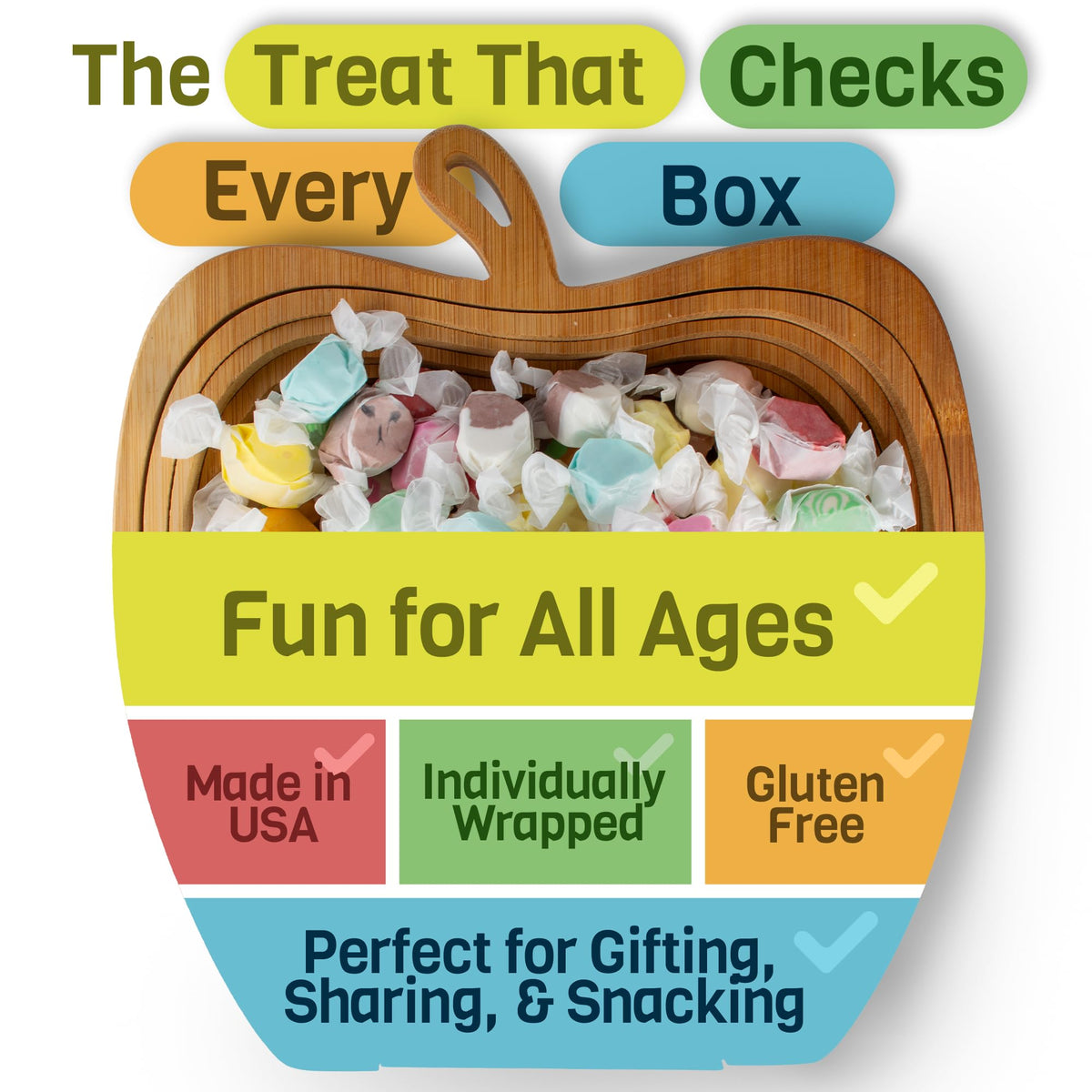 Snackathon salt water taffy huckleberry individually wrapped pieces preserve flavor and texture.