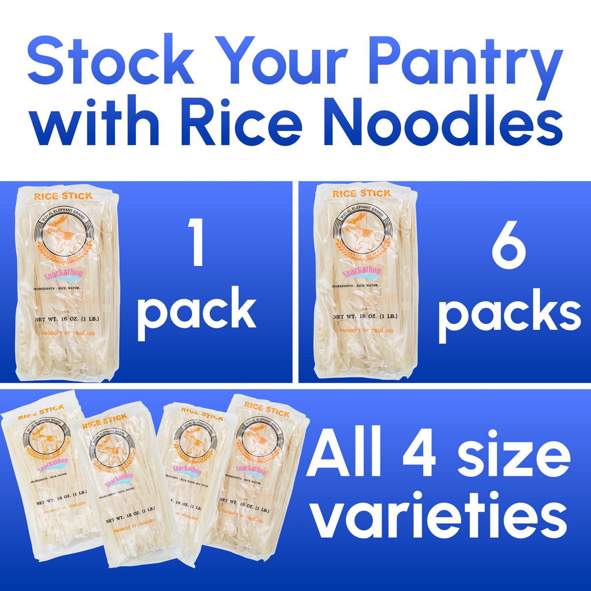 Snackathon wide Thai rice stick noodles XL ingredients ready for quick meals
