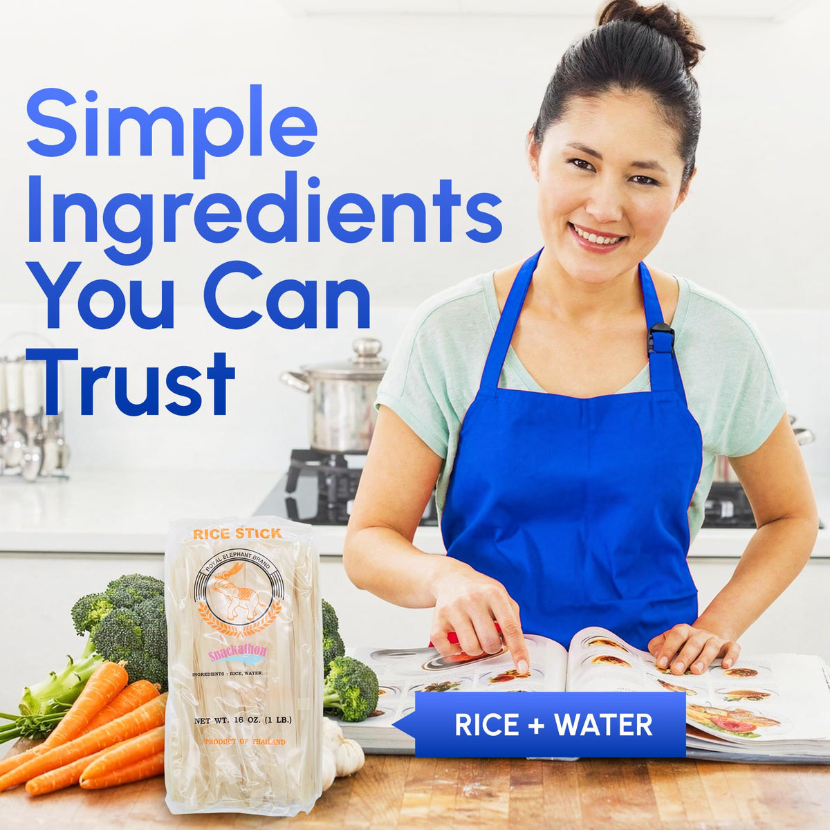 Snackathon wide Thai rice stick noodles XL ready to mix with sauces