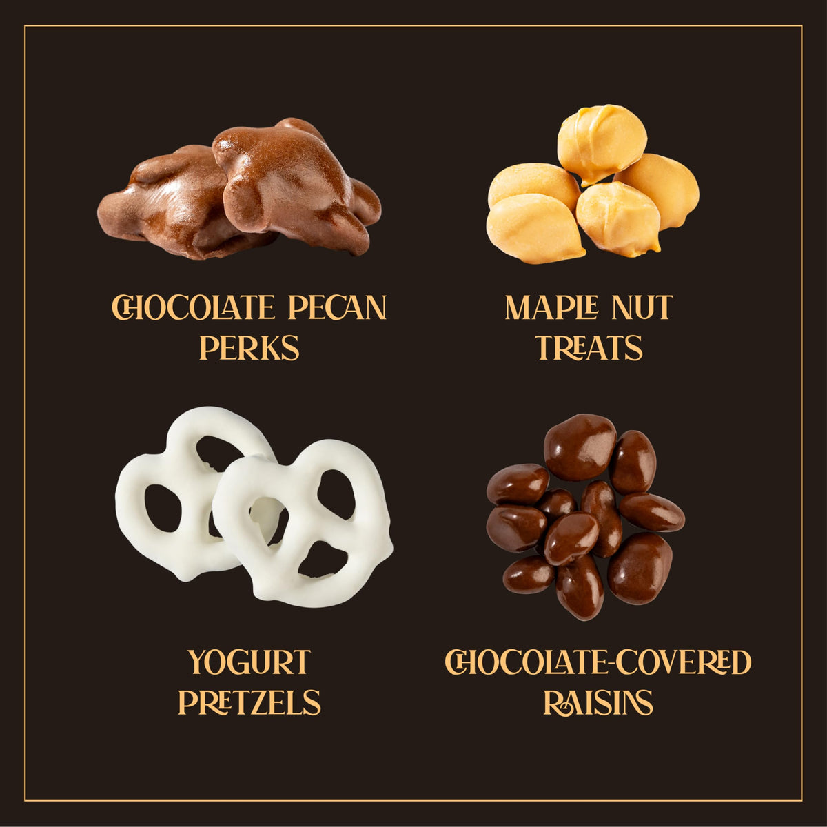 Snackberry chocolate-covered pecans, glossy and crunchy, ideal for sharing.