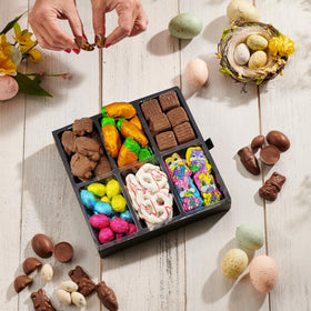 Snackberry Easter platter chocolate carrots, ideal for sharing at family gatherings.