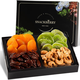 Snackberry Holiday Variety Gift Box with colorful nuts and fruits, ideal for festive gifting.