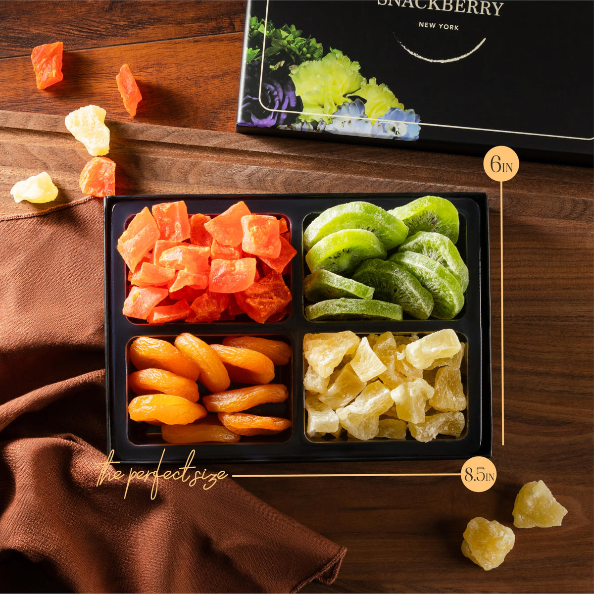 Snackberry Nut-Dried Fruit Tray Compartments showcases organized, easy-serving sampler for sharing.