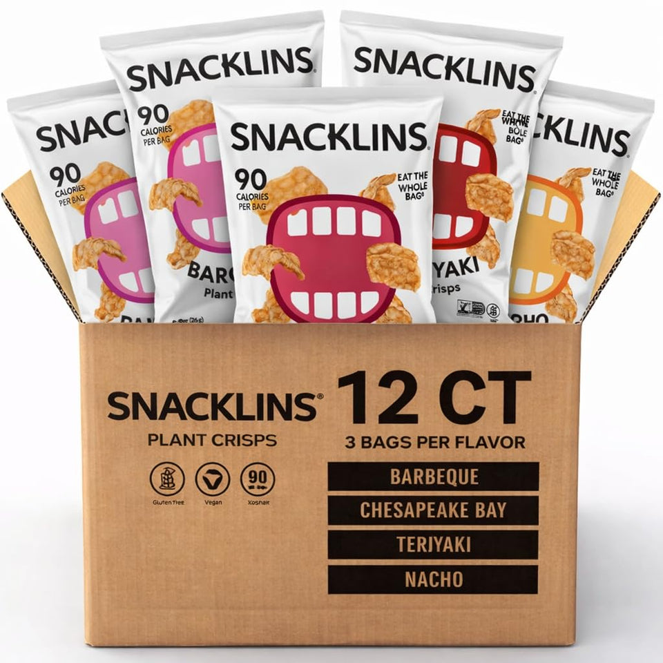 SNACKLINS Nacho plant-based crisps bag – gluten-free, 90-calorie snack on the go