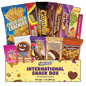 SnackRush International Box variety snacks on display for family tastings.