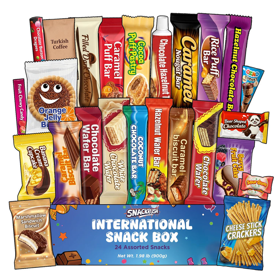 SnackRush International Snack Box cover highlighting global flavors for curious eaters
