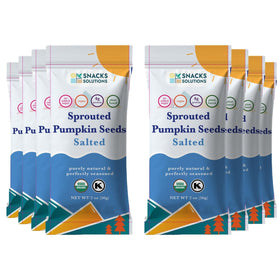 SNACKS SOLUTIONS Sprouted Pumpkin Seeds package front with organic and kosher credentials