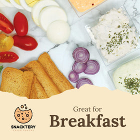 Snacktery Melba Toast Crackers close-up shows crisp, light texture ideal for dipping.