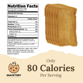 Snacktery Melba Toast Crackers on kitchen shelf suggesting easy grab-and-go snacking.