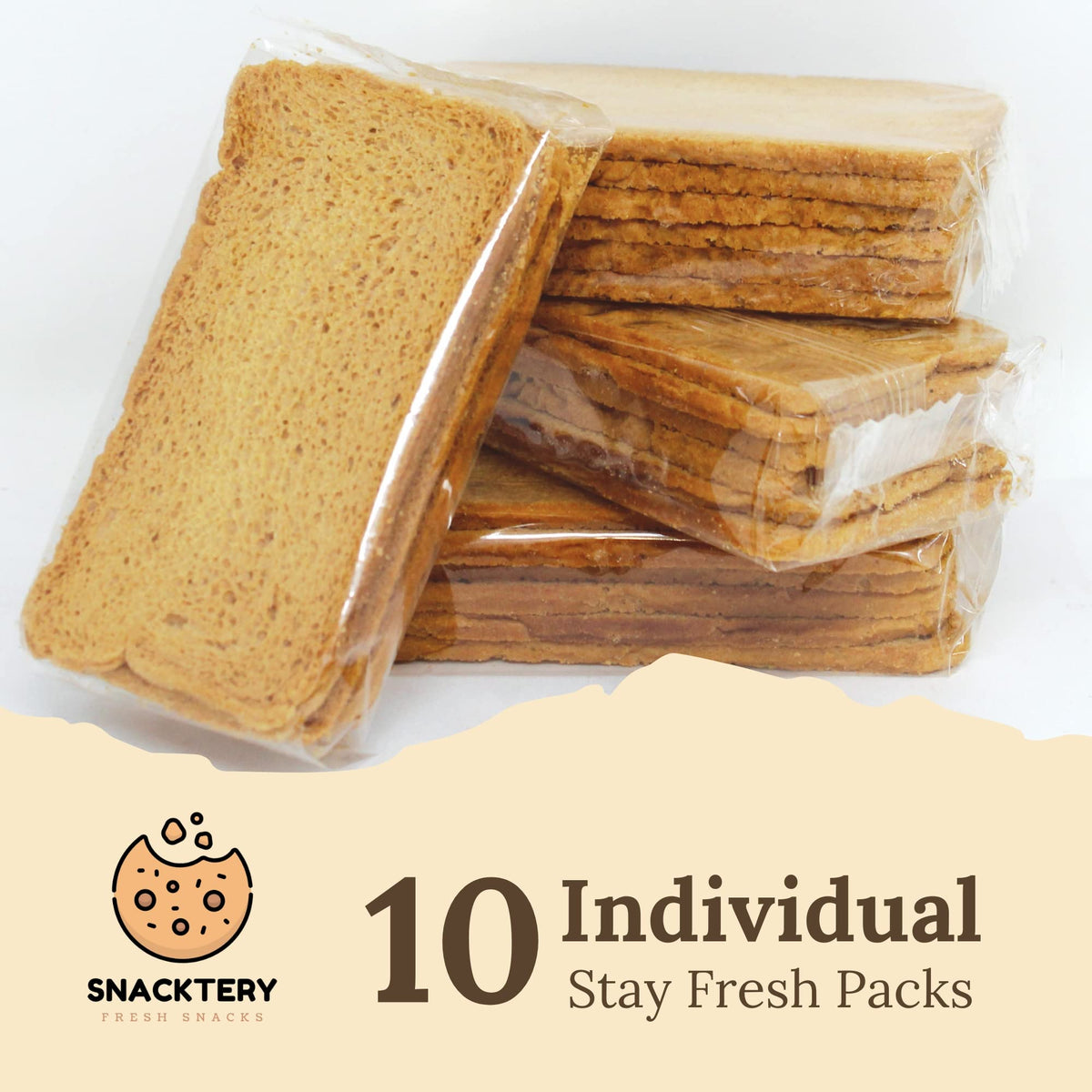 Snacktery Melba Toast Crackers roasted garlic flavor close-up offers savory aroma.