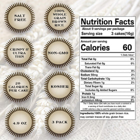 SNACKTERY salt-free rice cakes pack shot, convenient 3-pack packaging
