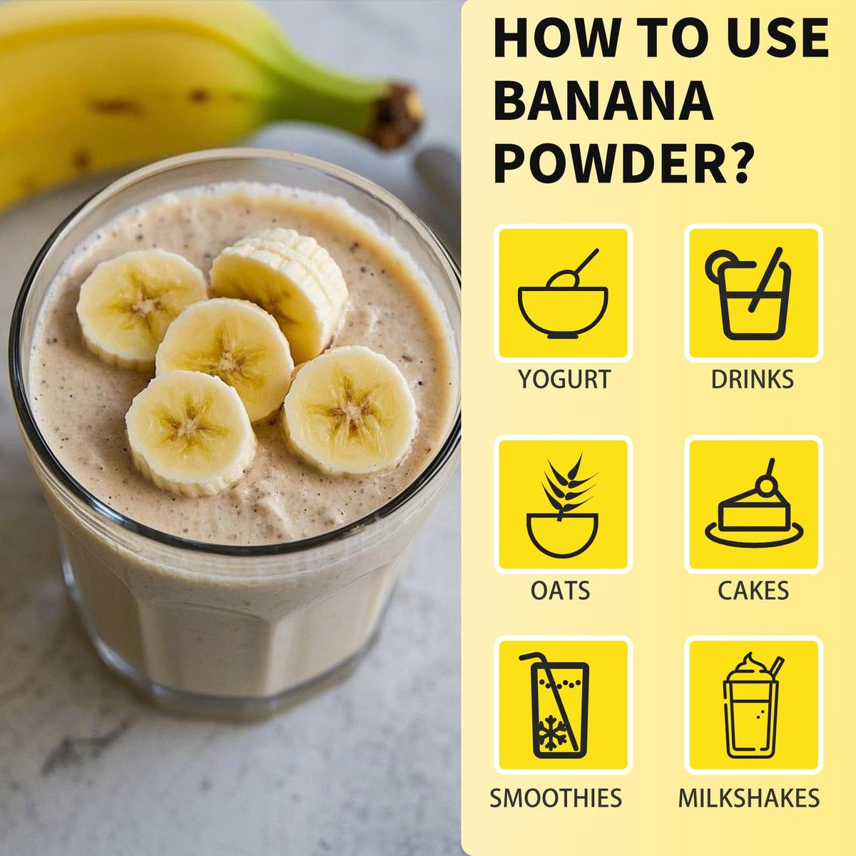 Snafre banana powder for baking desserts like cakes and muffins.