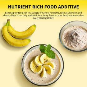 Snafre banana powder in smoothie bottle for quick flavor boost.