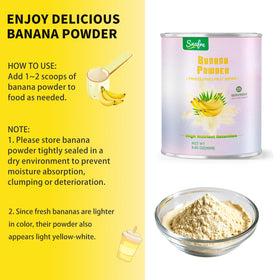 Snafre banana powder jar packaging keeps freshness during storage.