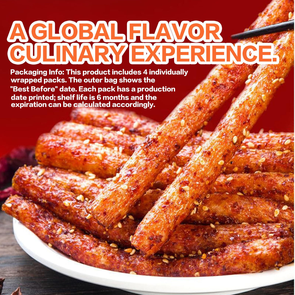 Individual wrapped pack ready to enjoy Snafre Latiao Spicy Strips.
