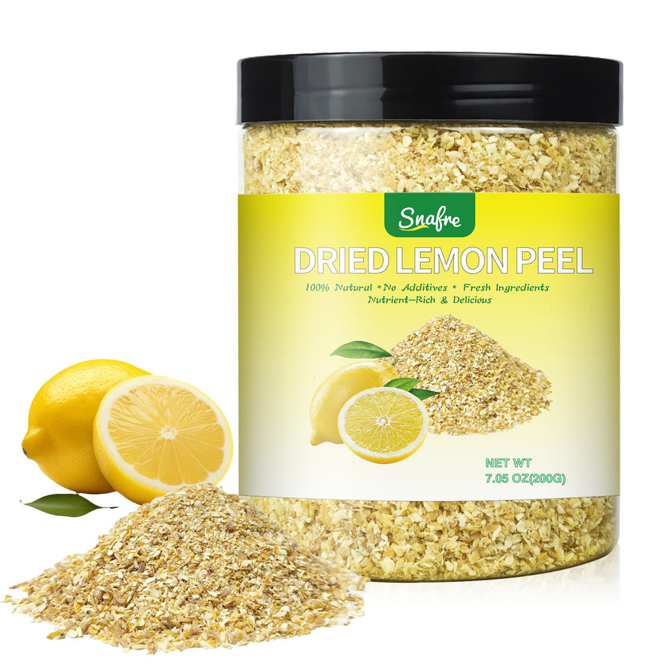 Snafre lemon-peel-jar ready to sprinkle for quick desserts and beverages.