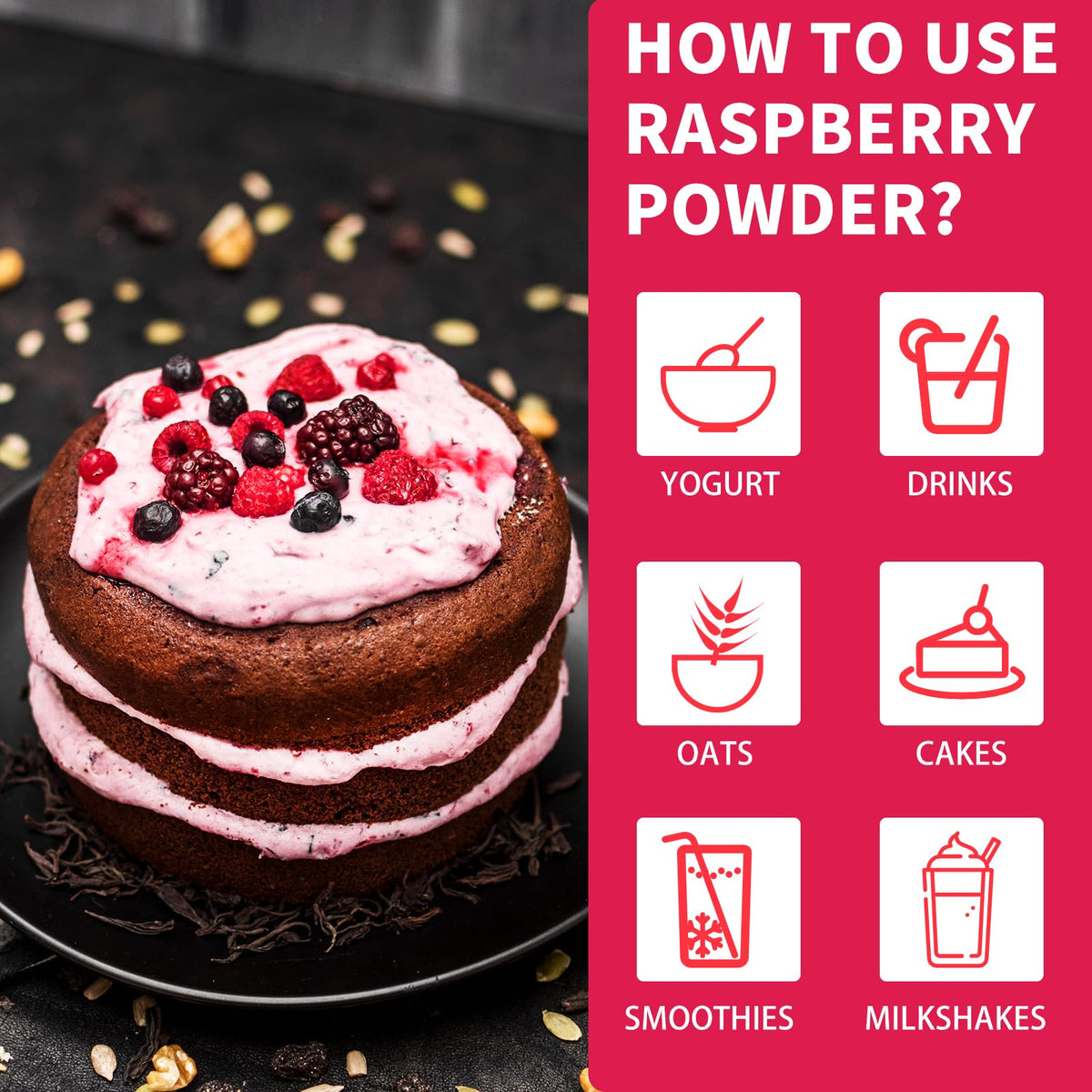 Snafre Raspberry Powder in a smoothie boosts color and taste.