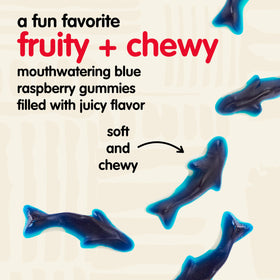 Snak Club gummy sharks closeup highlights soft chew and vivid flavor.