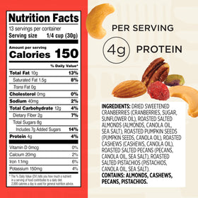 Snak Club Mega Trail Mix provides 4g protein per serving for satisfying snacking moments.