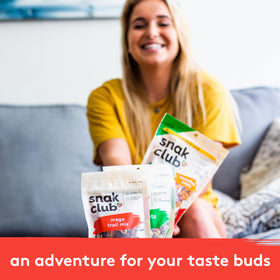 Resealable Snak Club Mega Trail Mix bag keeps freshness between uses.